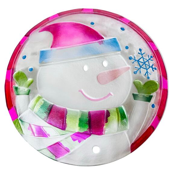 Christmas Holiday Hand Painted Glass Plates Lot of 3 Snowman Santa Reindeer 11" - Picture 6 of 8